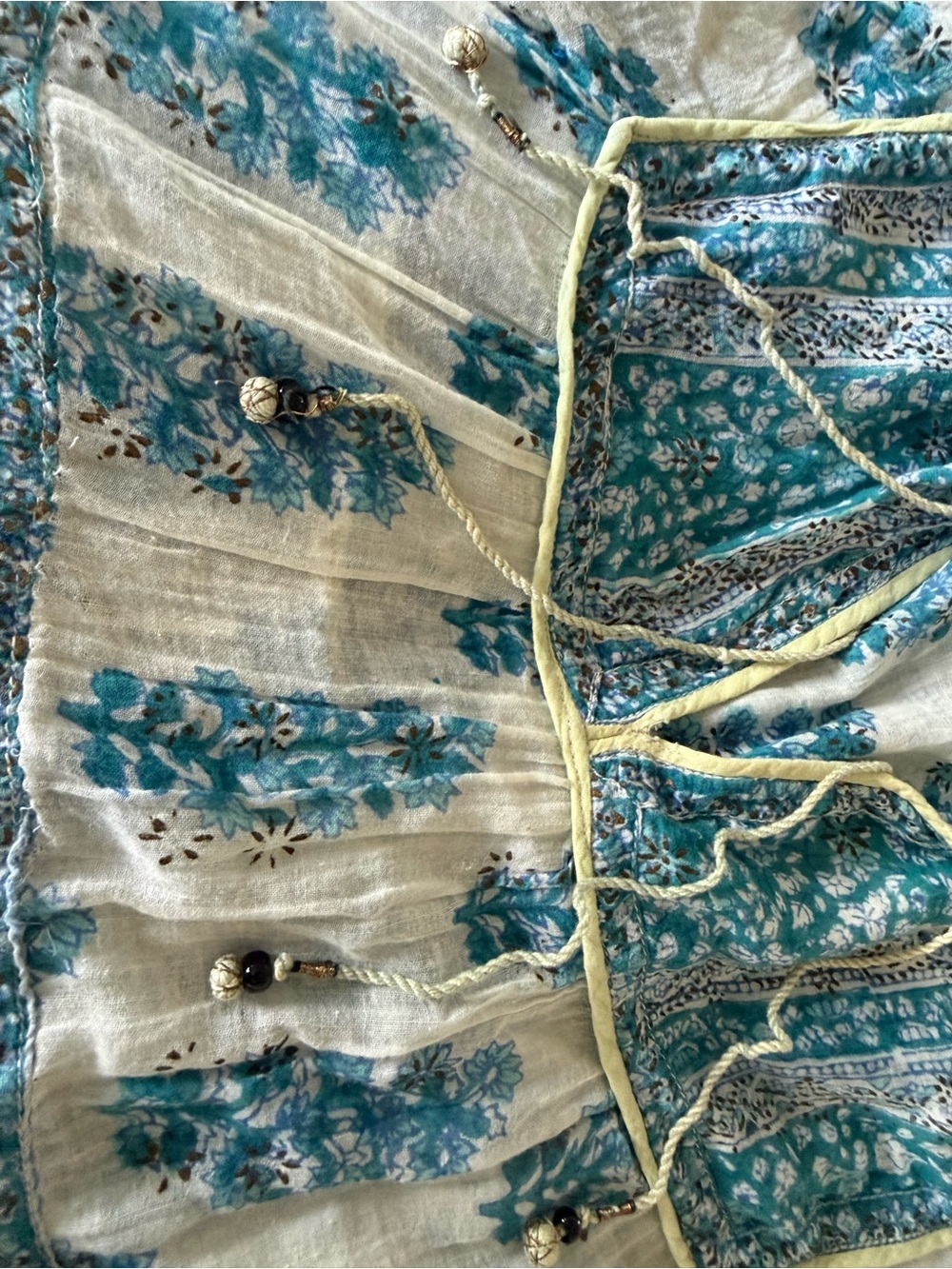 Bohemian Blue Floral Midi Dress vintage block cotton voile - Picture 3 of 4